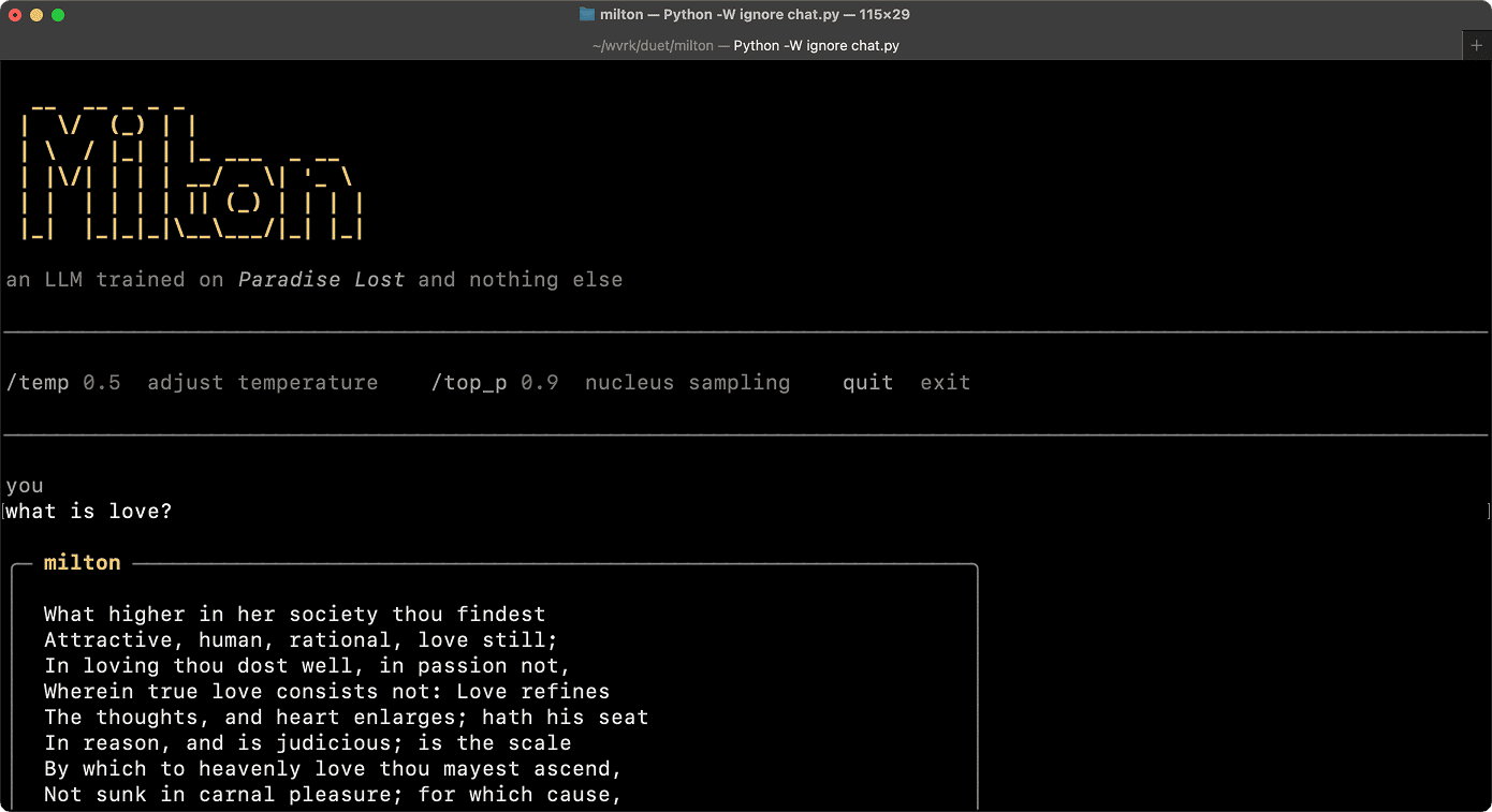 Milton terminal chat